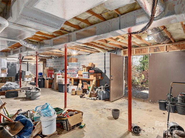 basement with concrete block wall