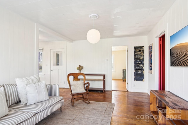 living room with dark hardwood / wood-style floors