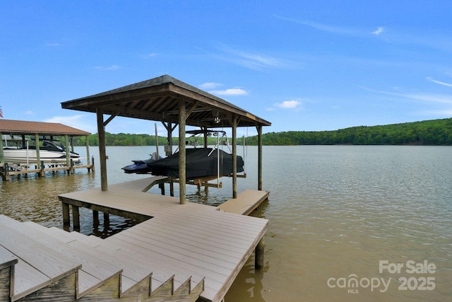 dock area featuring a water view