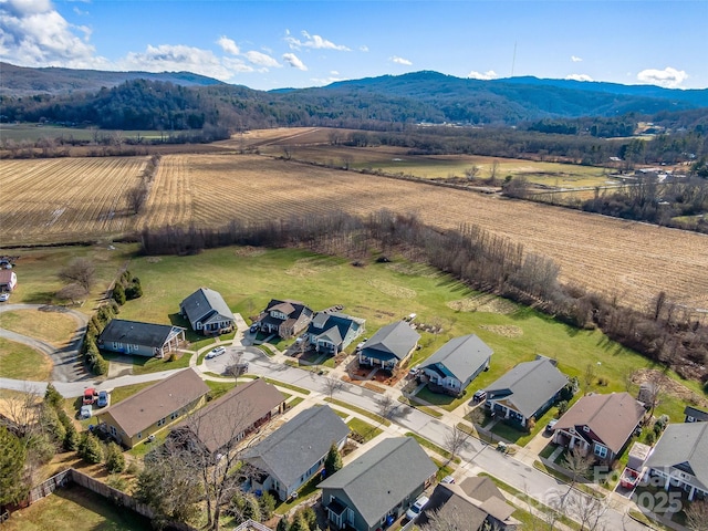 bird's eye view with a mountain view and a rural view