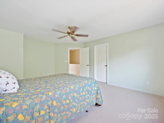 unfurnished bedroom with carpet and ceiling fan