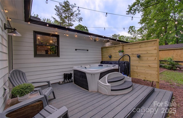 6 Candor Dr, Fletcher, NC 28732 - wooden terrace featuring a hot tub and fence