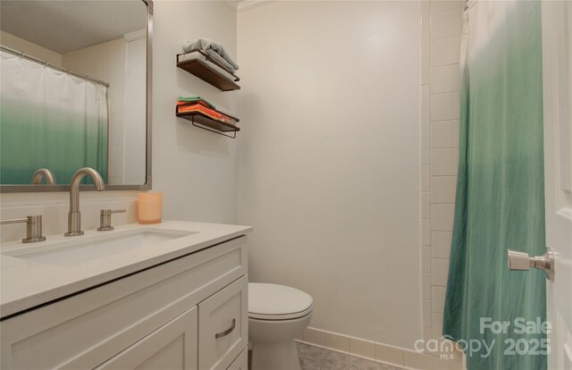 6 Candor Dr, Fletcher, NC 28732 - full bath featuring toilet, tile patterned flooring, vanity, and a shower with curtain