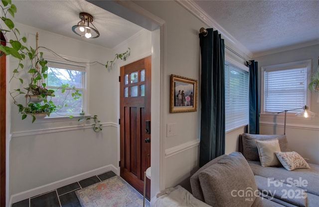 6 Candor Dr, Fletcher, NC 28732 - tiled entrance foyer with a textured ceiling, baseboards, and ornamental molding