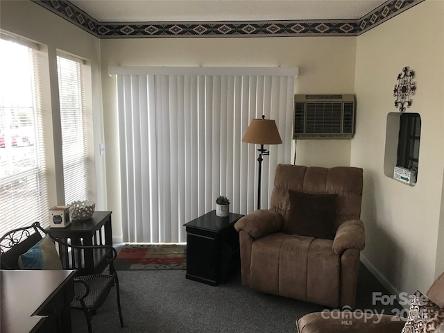 135/137 Indian Harbor Trl Unit E16/17, Mount Gilead, NC 27306 - carpeted living room featuring a wall mounted air conditioner