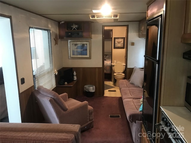 135/137 Indian Harbor Trl Unit E16/17, Mount Gilead, NC 27306 - living room with carpet and a wainscoted wall
