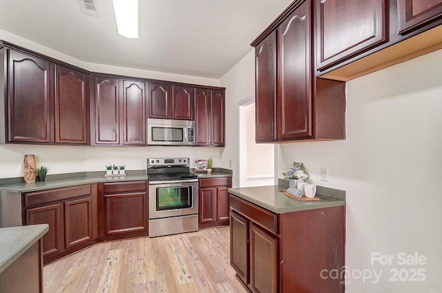 kitchen with light hardwood / wood-style flooring and stainless steel appliances