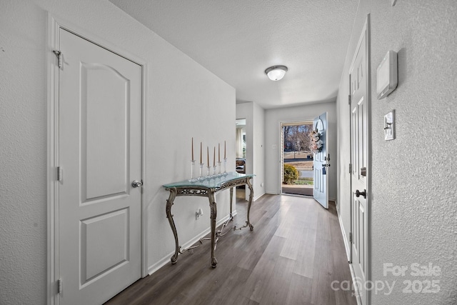 interior space with wood-type flooring and a textured ceiling