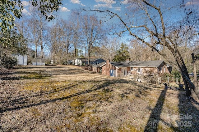 view of yard with a shed