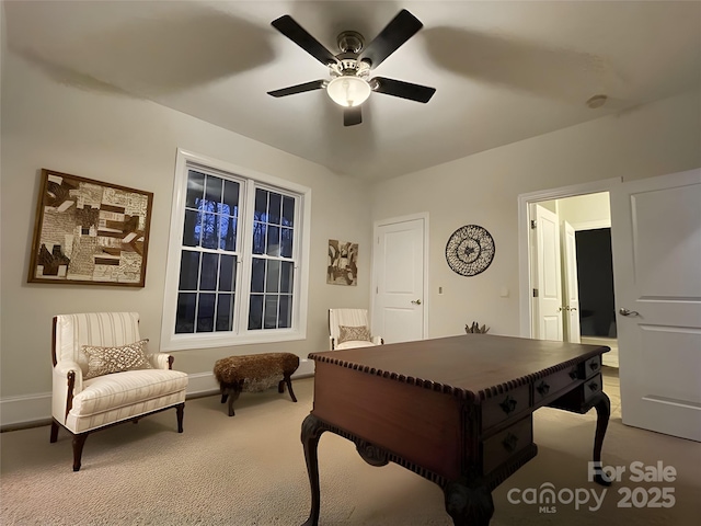 playroom featuring ceiling fan and light colored carpet