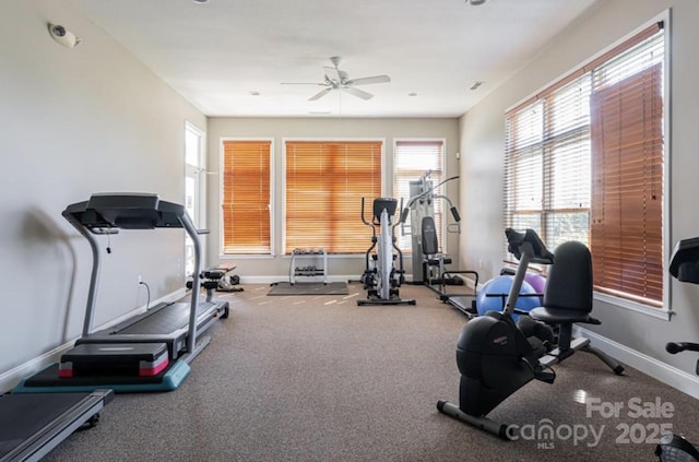 exercise room featuring ceiling fan