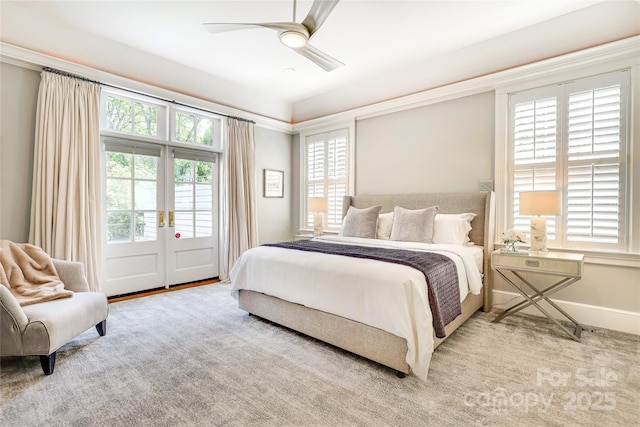 1333 Carlton Ave, Charlotte, NC 28203 - bedroom with baseboards, access to outside, ceiling fan, and multiple windows