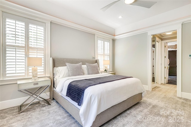1333 Carlton Ave, Charlotte, NC 28203 - carpeted bedroom with recessed lighting, crown molding, baseboards, and ceiling fan