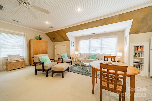 1333 Carlton Ave, Charlotte, NC 28203 - living area featuring ornamental molding, ceiling fan, a healthy amount of sunlight, and recessed lighting