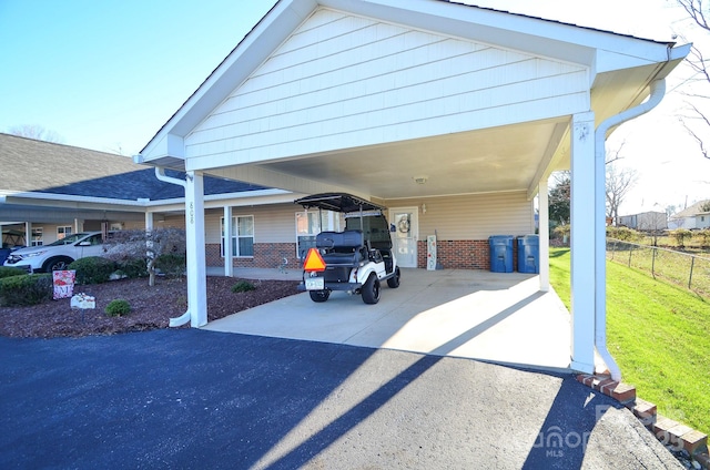 view of parking with a carport