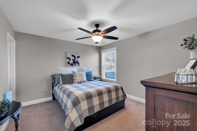 bedroom featuring carpet floors and ceiling fan