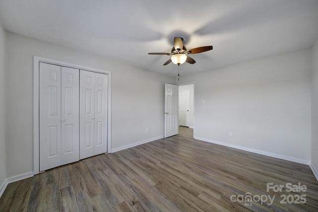 438 Stoneycreek Ln, Rock Hill, SC 29730 - unfurnished bedroom featuring ceiling fan, a closet, and hardwood / wood-style floors