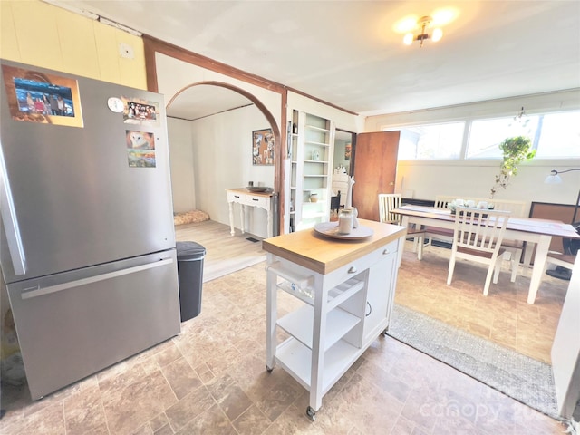 kitchen with stainless steel fridge