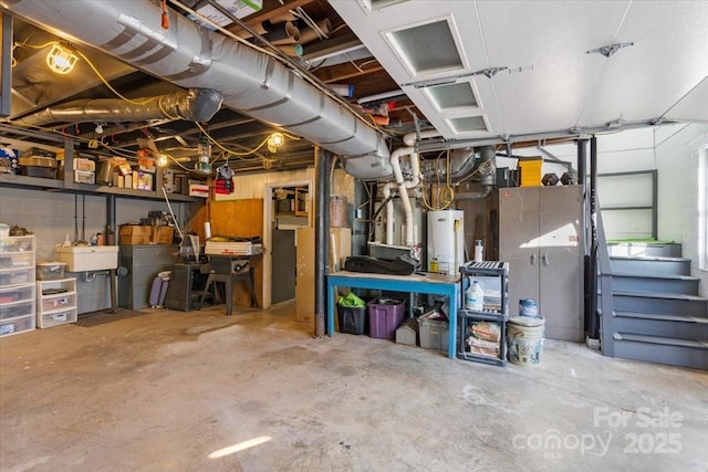 basement featuring gas water heater