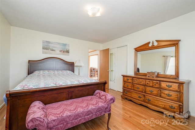 bedroom featuring a closet and light wood-type flooring