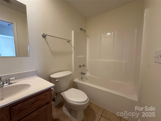 full bathroom featuring toilet, tile patterned flooring,  shower combination, and vanity