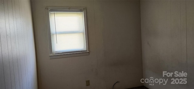 empty room featuring wooden walls and a wealth of natural light