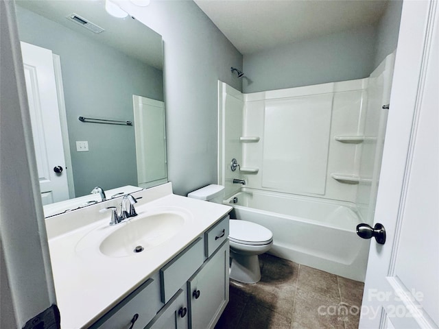 full bathroom featuring shower / bathing tub combination, vanity, and toilet