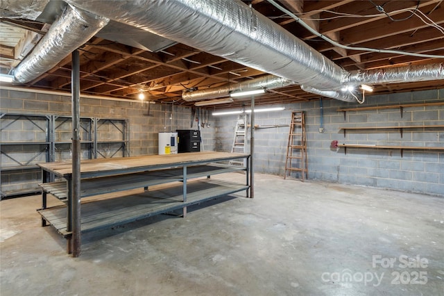 basement with water heater