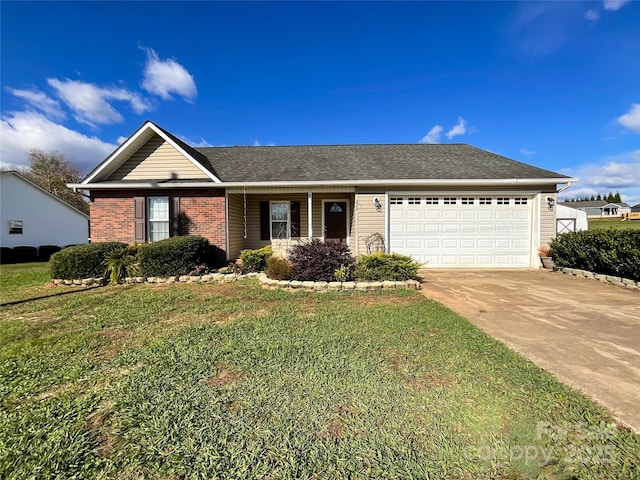 single story home with a front lawn and a garage