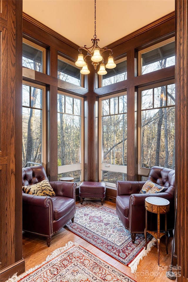 47 Twilight Sedge Dr, Biltmore Lake, NC 28715 - sunroom / solarium with wood finished floors and a chandelier