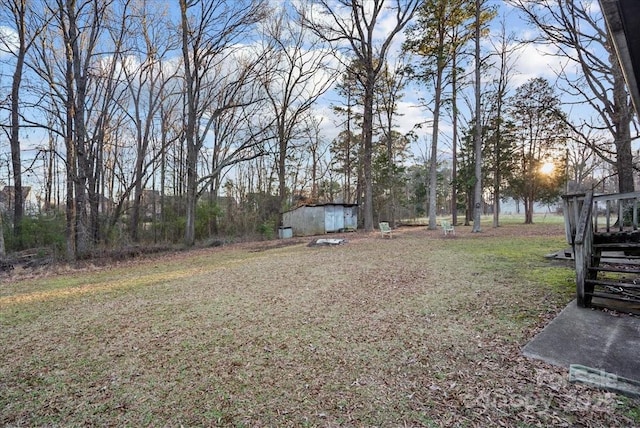 view of yard with a shed