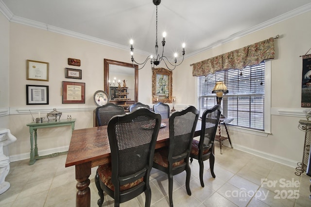 dining room featuring light tile patterned flooring and crown molding