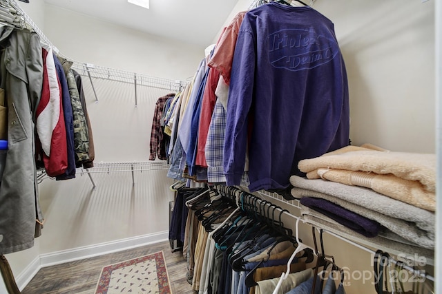 walk in closet featuring hardwood / wood-style flooring