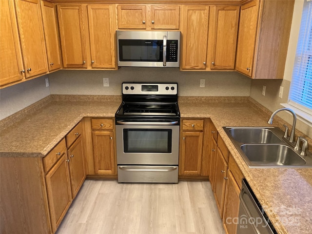 kitchen featuring sink, stainless steel appliances, and light hardwood / wood-style floors