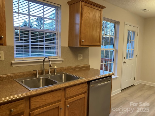 kitchen with stainless steel dishwasher, a wealth of natural light, sink, and tasteful backsplash