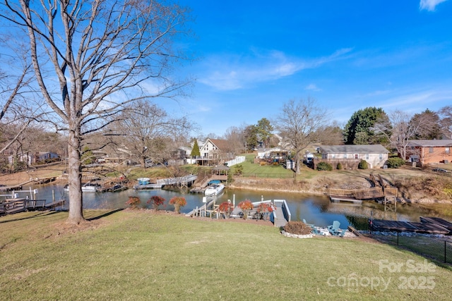 property view of water featuring a boat dock