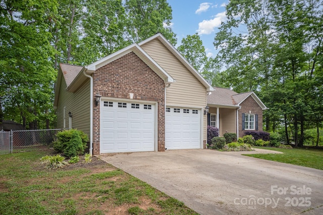1313 Western Hills Ln, Vale, NC 28168 - ranch-style home featuring concrete driveway, brick siding, an attached garage, and fence