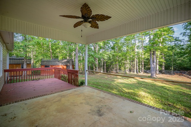 1313 Western Hills Ln, Vale, NC 28168 - view of patio featuring a ceiling fan and a fenced backyard