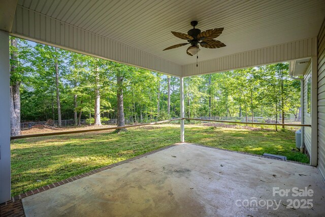 1313 Western Hills Ln, Vale, NC 28168 - view of patio featuring a fenced backyard and ceiling fan