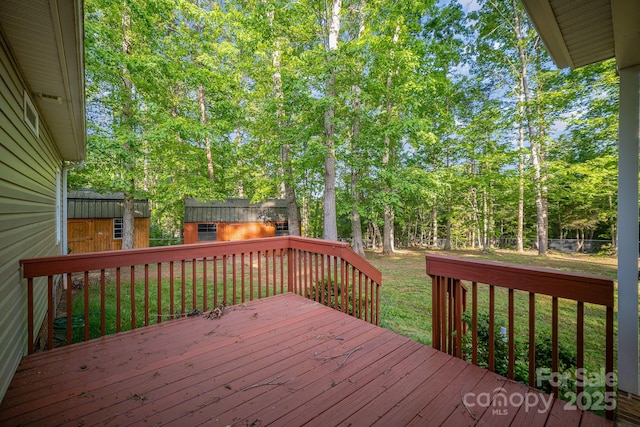 1313 Western Hills Ln, Vale, NC 28168 - wooden deck featuring a lawn