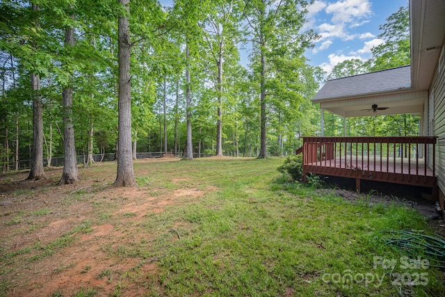 1313 Western Hills Ln, Vale, NC 28168 - view of yard featuring ceiling fan and a wooden deck