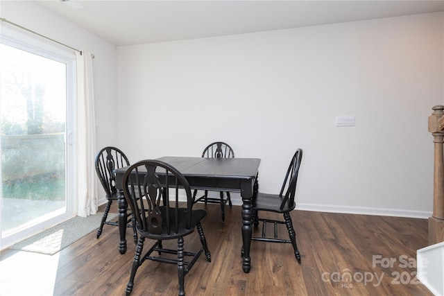 dining room featuring plenty of natural light and dark hardwood / wood-style floors