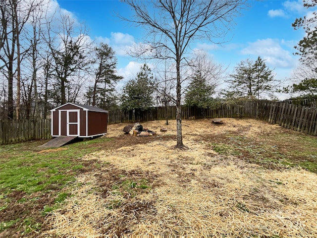 view of yard featuring a shed