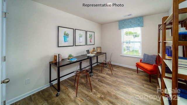 office space featuring hardwood / wood-style flooring