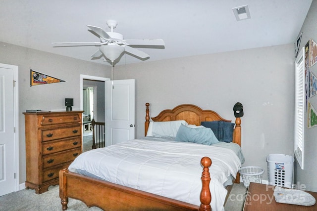 bedroom featuring ceiling fan and carpet flooring