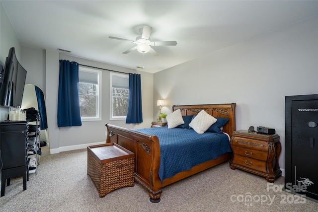 bedroom featuring carpet and ceiling fan