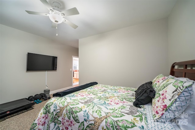 bedroom featuring carpet flooring and ceiling fan