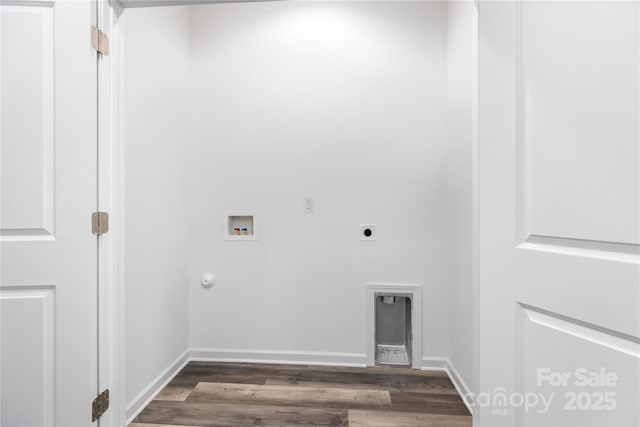 clothes washing area featuring washer hookup, hookup for a gas dryer, dark hardwood / wood-style floors, and electric dryer hookup