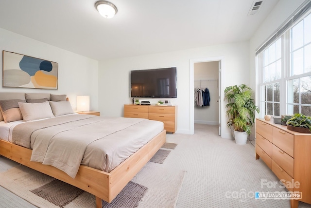 carpeted bedroom featuring a spacious closet and a closet