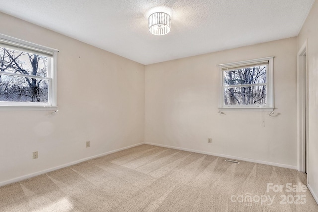 unfurnished bedroom with carpet, multiple windows, and a textured ceiling